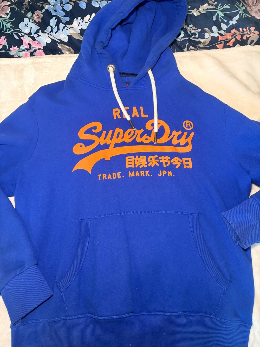 Superdry Men's Cobalt Blue Hoodie with Orange Logo
